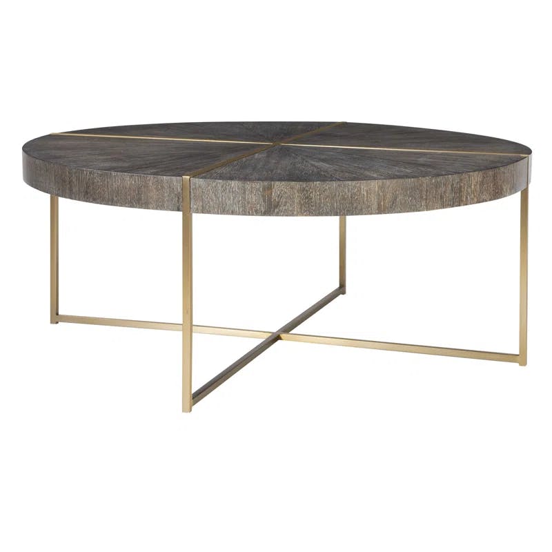Contemporary Townsend 42" Round Metal Coffee Table in Brushed Brass