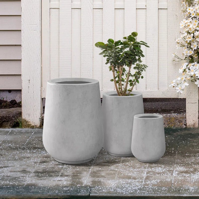 Eco-Friendly Natural Concrete Tall Planters Set of 3 with Drainage
