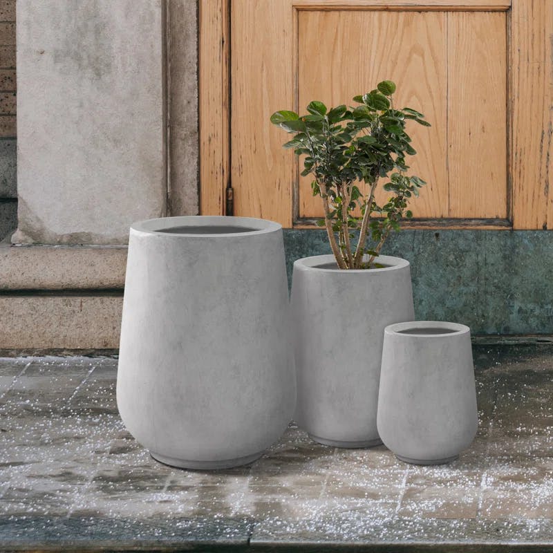 Eco-Friendly Natural Concrete Tall Planters Set of 3 with Drainage