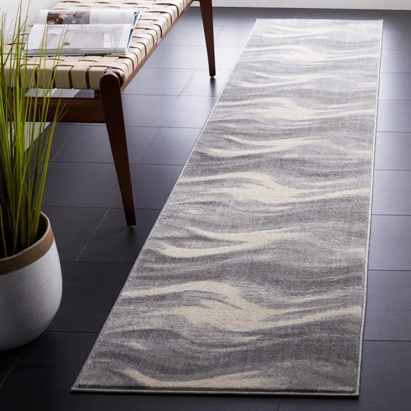 Contemporary Jasper Ivory Abstract 2' x 9' Synthetic Runner Rug