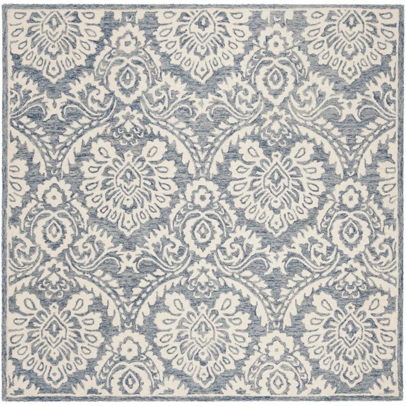 Ivory and Green Hand Tufted Wool-Cotton Runner Rug
