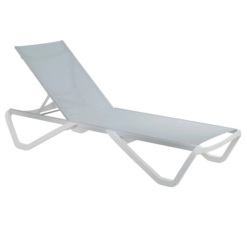 Breezy Wave Outdoor Armless Chaise Lounger in Satin White and Gray
