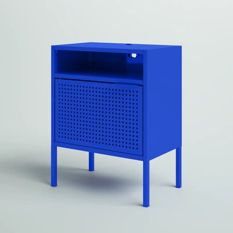 Gemma Contemporary Blue Metal Nightstand with USB Port
