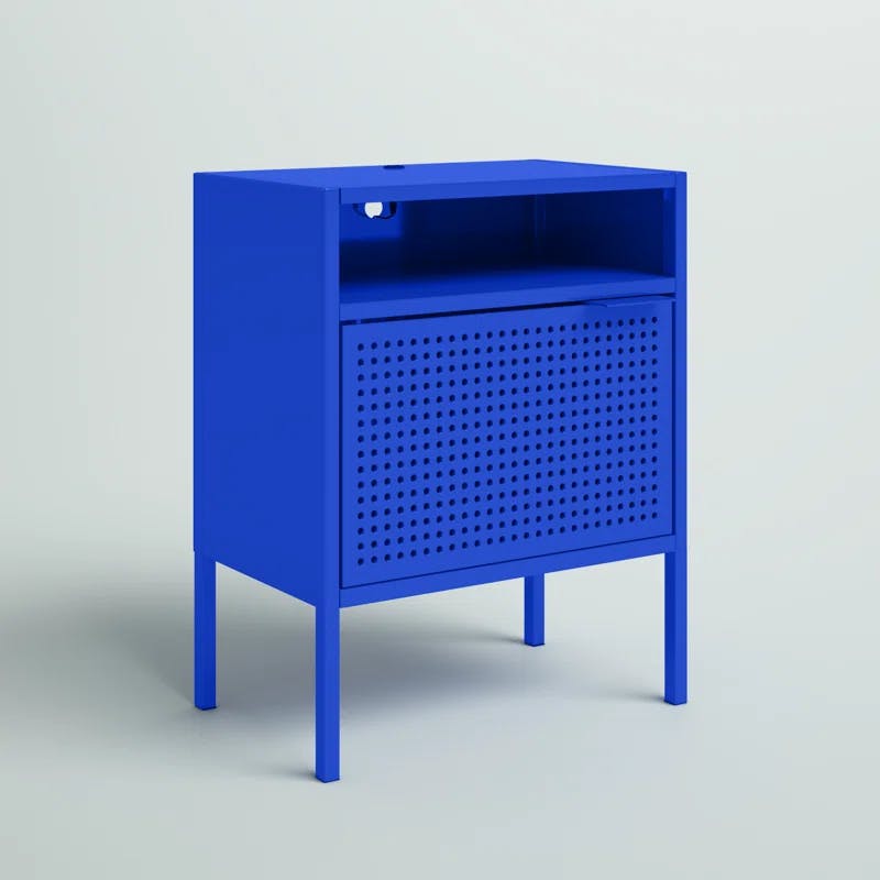 Gemma Contemporary Blue Metal Nightstand with USB Port