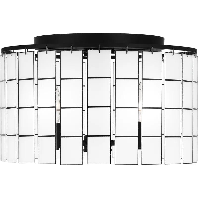 Seigler Matte Black 14" Glass Drum Semi-Flush Mount Light
