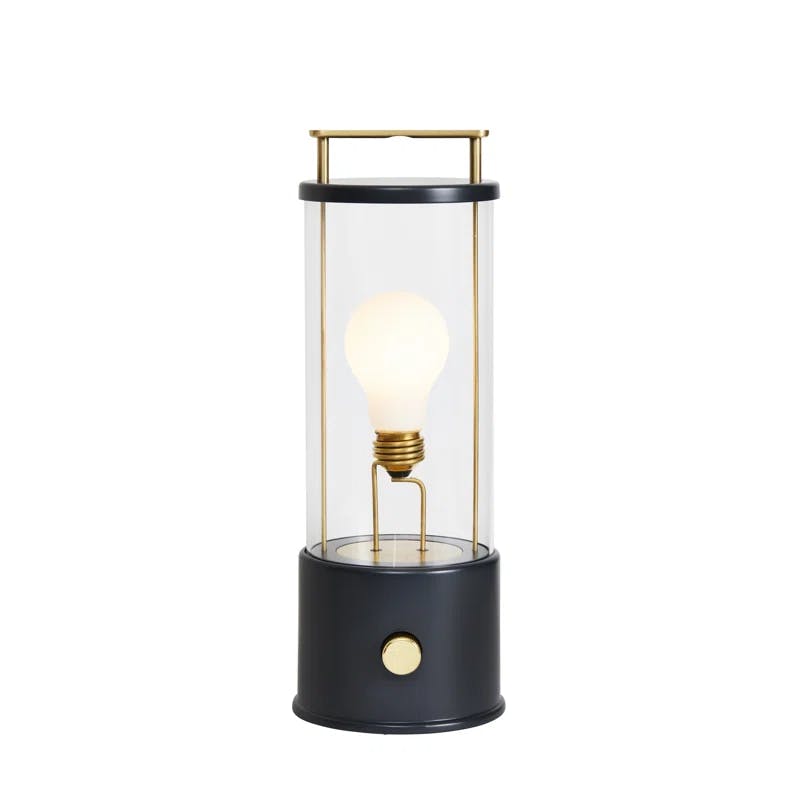 Hackles Black Cordless Outdoor Table Lamp with Brass Handle