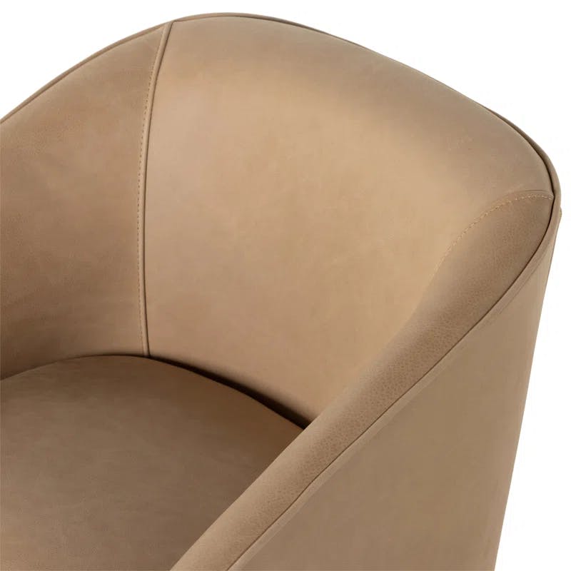 Beige Contemporary Leather-Wood Upholstered Arm Chair 25"W