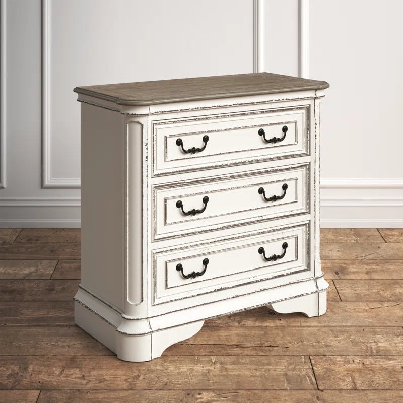 Magnolia Manor Antique White 3-Drawer Bedside Chest with Charging Station
