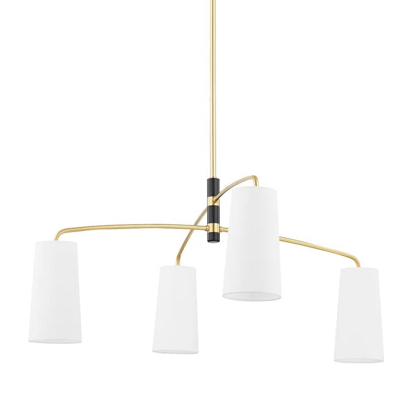 Evelyn Aged Brass 4-Light Chandelier with Belgian Linen Shade