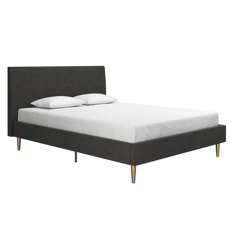 Daphne Dark Gray Linen Queen Upholstered Platform Bed with Brass Legs