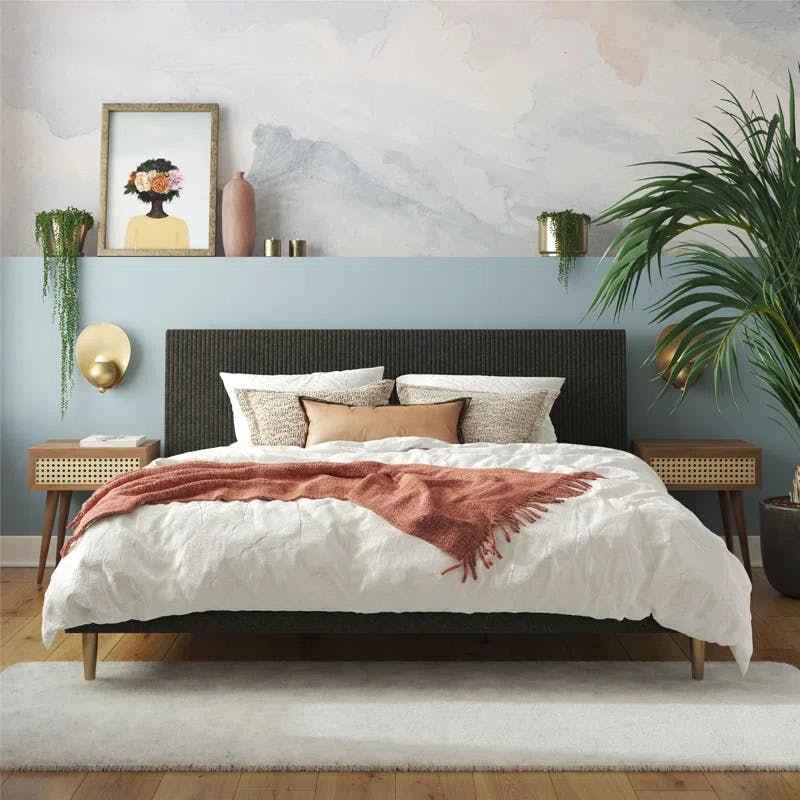 Serene Luxe King-Size Dark Gray Linen Upholstered Bed with Tufted Headboard