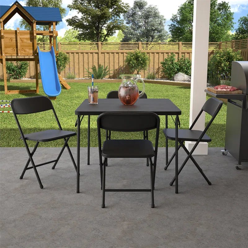Cosco 5-Piece Black Resin Folding Table & Chair Set for Indoor/Outdoor