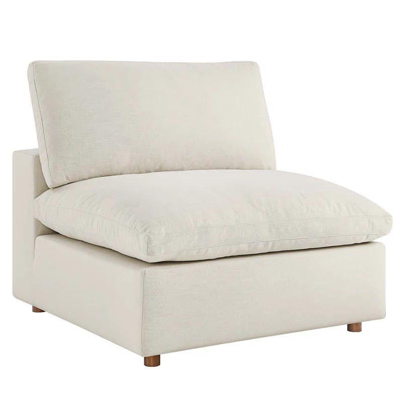 Luxury Light Beige Wood 40" Chaise with Plush Linen Upholstery