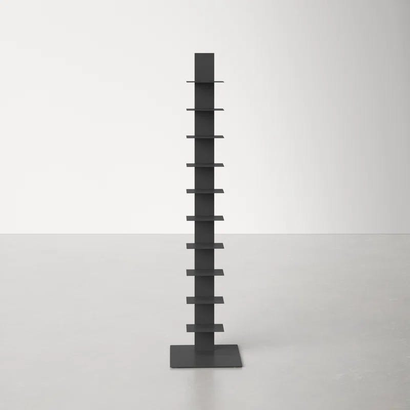 Sapiens Anthracite 60'' Powder-Coated Steel Bookcase Tower