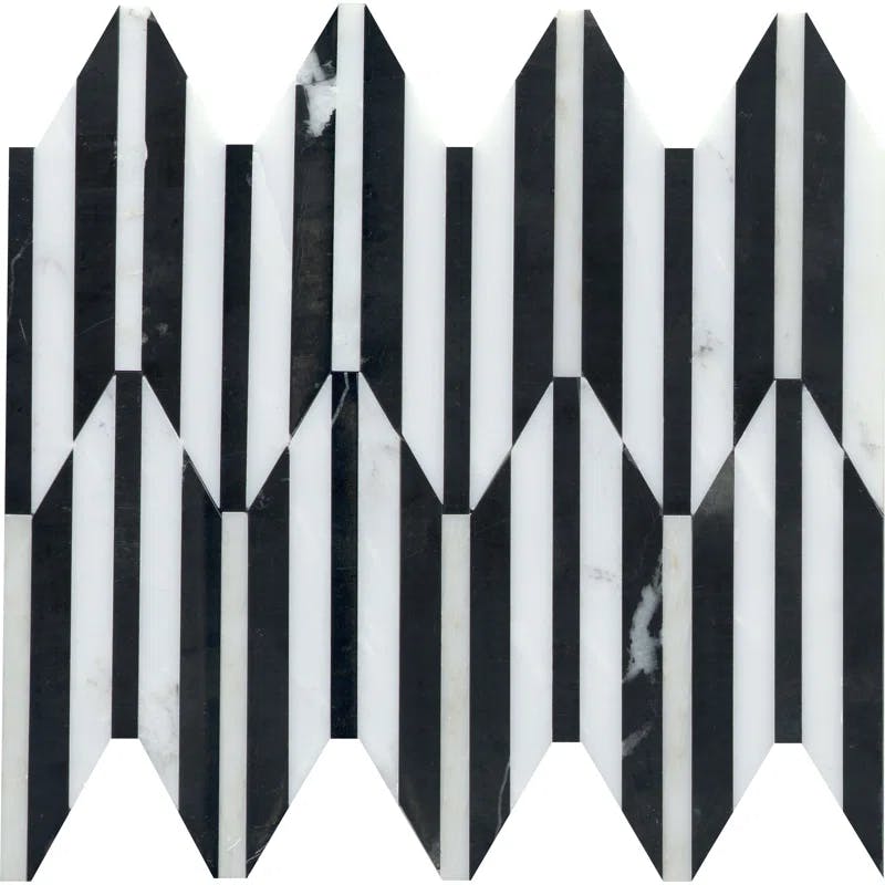 Bizou 10'' x 12'' White and Black Marble Mosaic Accent Tile