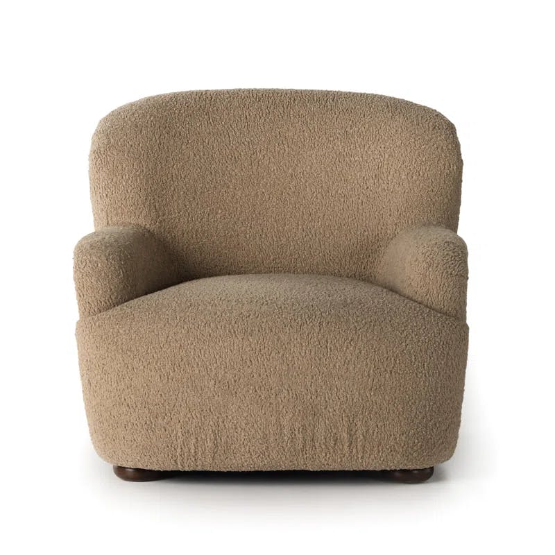 Luxurious Camel Sheepskin Accent Chair with High Sculpted Back