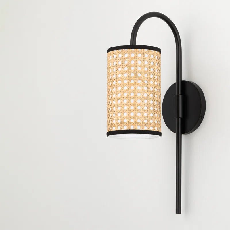 Soft Black and Natural Cane 1-Light Bohemian Sconce