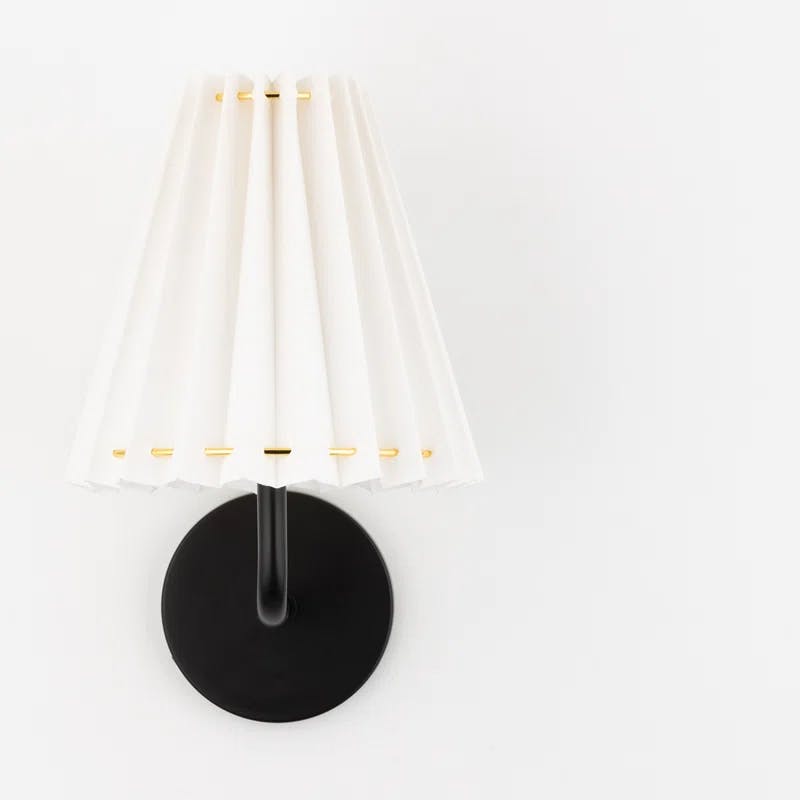 Demi Soft Black Pleated LED Wall Sconce with Metal Ring Accent