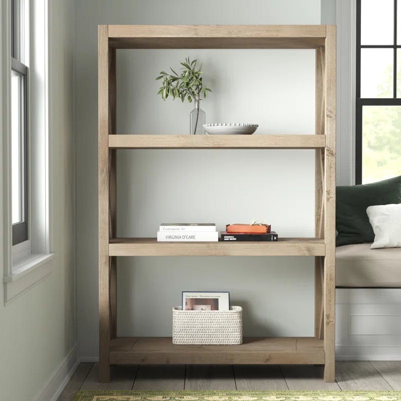 Amett Natural Unfinished Rubberwood Wide Bookcase 47W x 71H