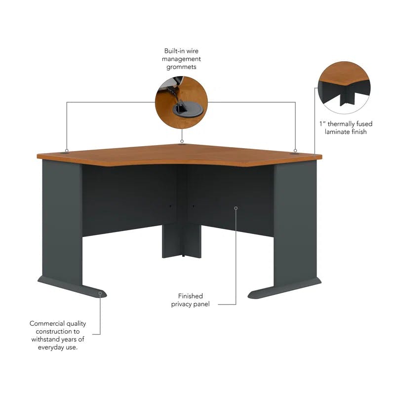 Natural Cherry & Slate Contemporary Corner Desk with Cable Management