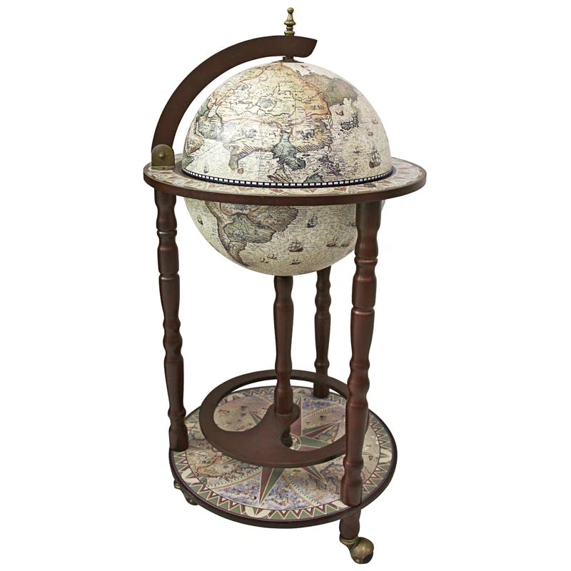 Crema Durata 16th Century Globe Bar Cabinet with Nautical Maps