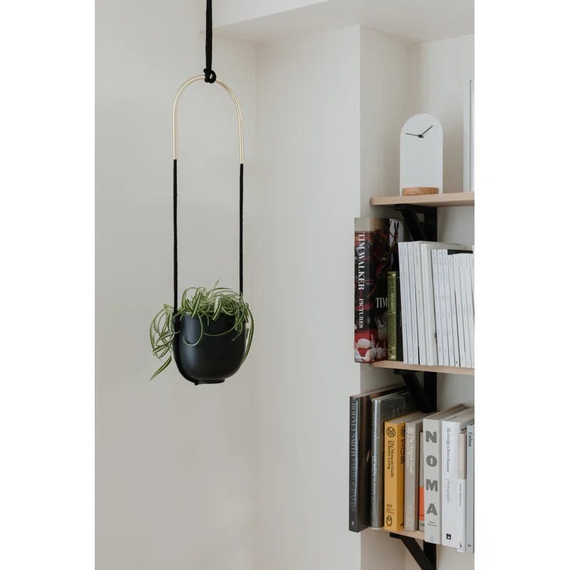 Bolo Soft Curve Black Ceramic Indoor/Outdoor Hanging Planter