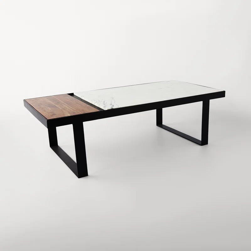 Waymon 54'' White Marble and Acacia Wood Rectangular Coffee Table