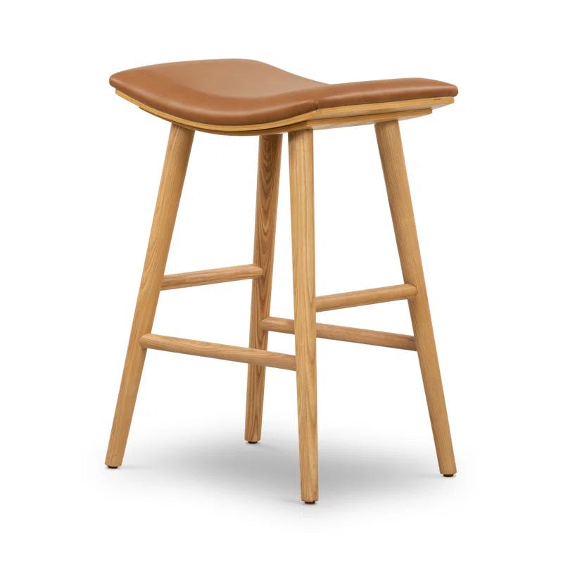 Sierra Butterscotch Leather Saddle-Style Adjustable Counter Stool in Smoked Natural