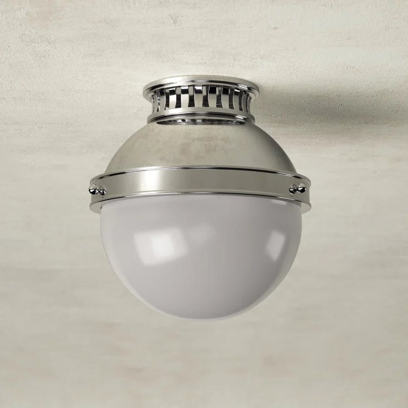 Elegant Globe Polished Nickel & Opal Glass Indoor/Outdoor Flush Mount