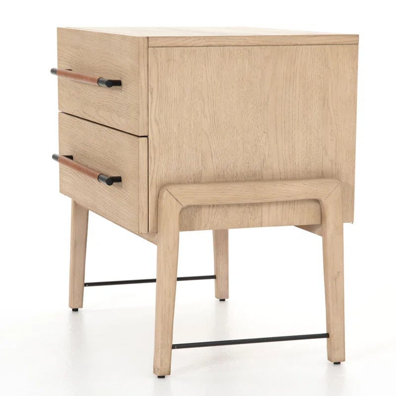Weston Mid-Century Light Oak Nightstand with Leather Accents