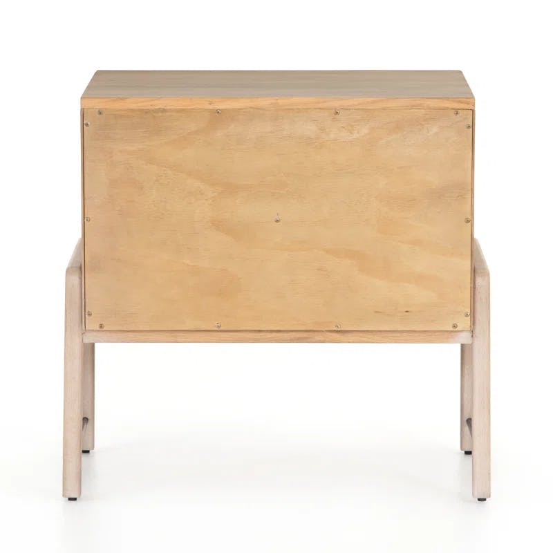 Weston Mid-Century Light Oak Nightstand with Leather Accents