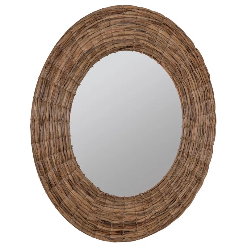 Shyla Coastal Round Rattan 35.5" Bathroom Wall Mirror