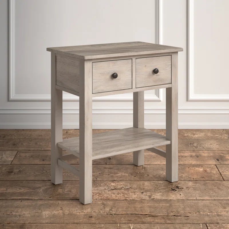 Transitional Pine 2-Drawer Nightstand in Natural Gray