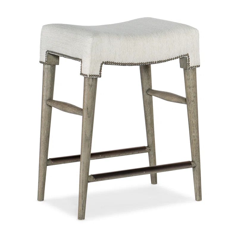 Transitional Gray 25'' Adjustable Leather & Wood Counter Stool
