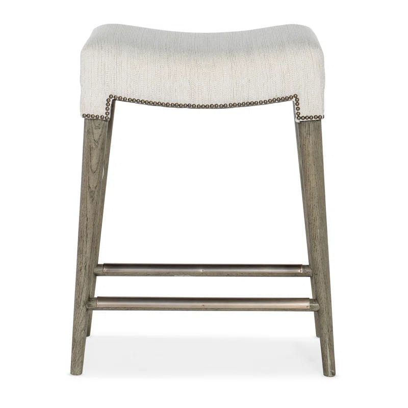 Transitional Gray 25'' Adjustable Leather & Wood Counter Stool