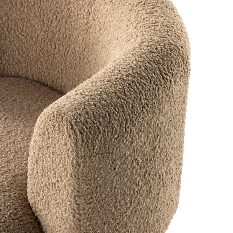 Camel Sheepskin Metal Swivel Barrel Chair, 36" Contemporary Comfort