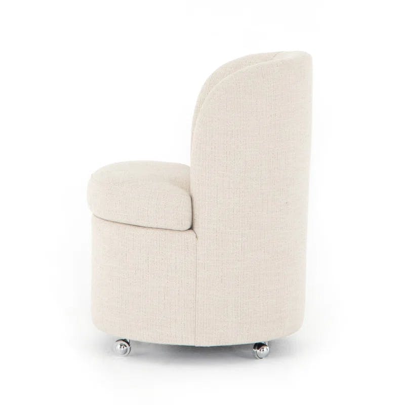 Hampton Cream Upholstered Parsons Side Chair with Chrome Casters