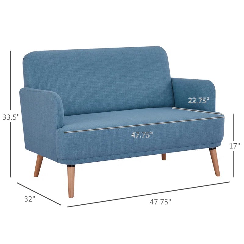 Cozy Blue Linen 48" Loveseat for Small Spaces