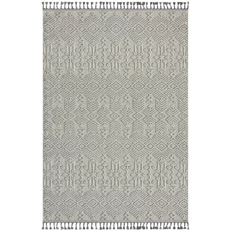 Reversible Gray Geometric Braided Synthetic Area Rug - 7'8" x 10'8"