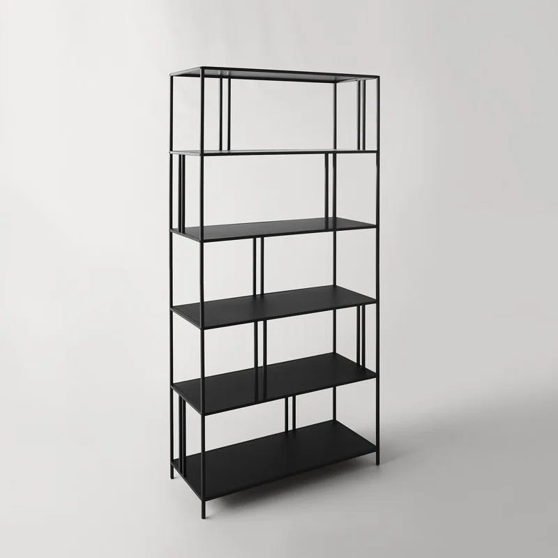 Industrial Blackened Bronze 5-Tier Staggered Bookcase