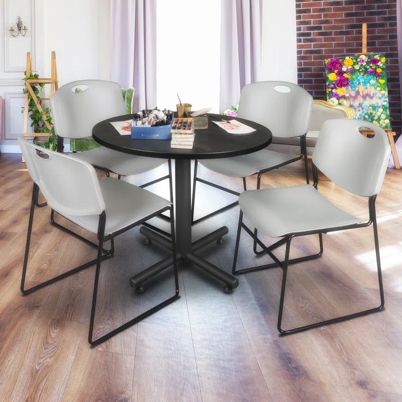 Ash Grey and Black 42" Round Wood Laminate Breakroom Table