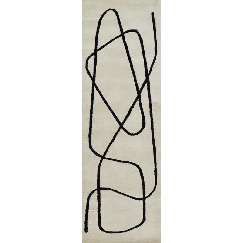 Simba Abstract Ivory Wool Runner Rug 2'6" x 8'