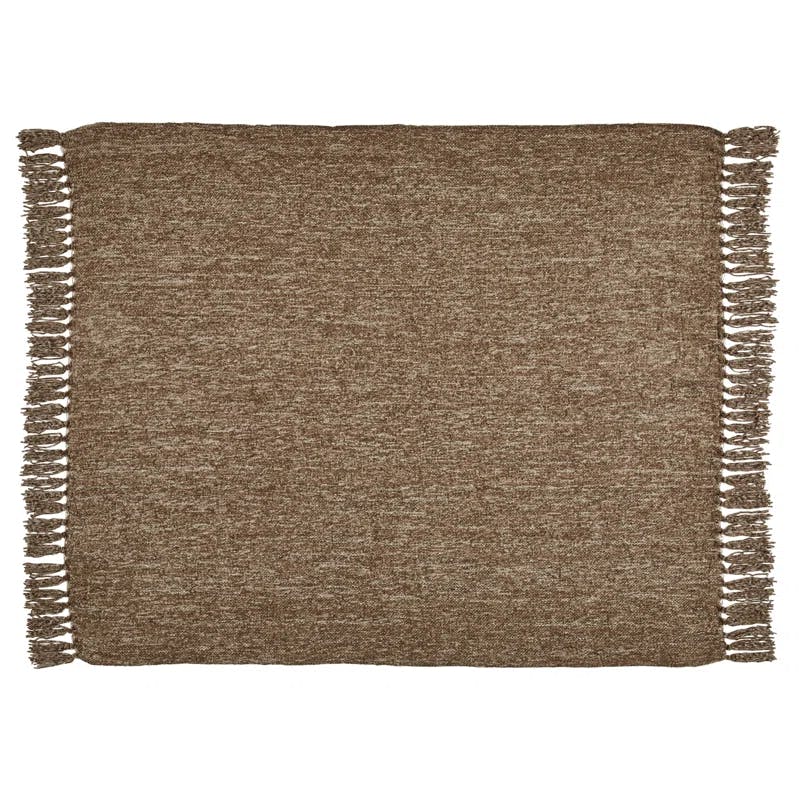 Ashley Tamish 60'' Dark Brown Woven Throw with Knotted Fringe