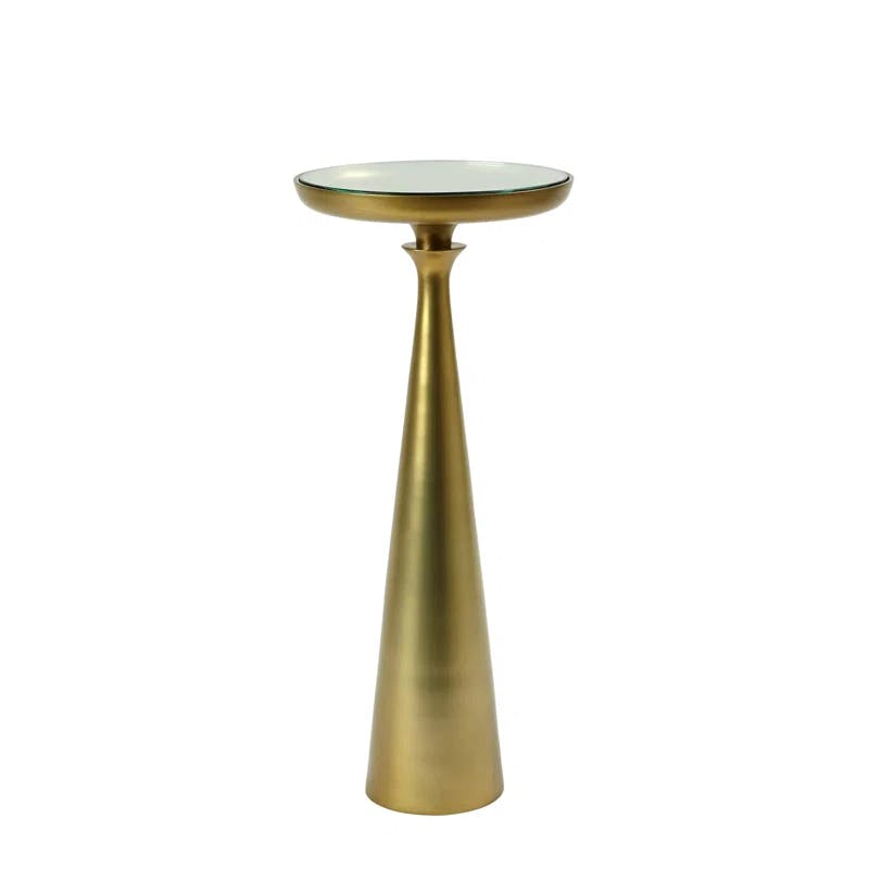 Minaret Round Mirrored Metal Accent Table in Satin Brass