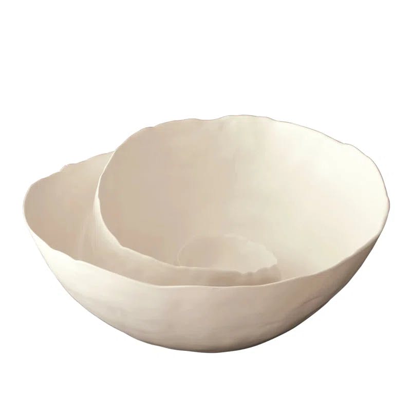 Portuguese Ceramic Spiral 17.75" Salad Pasta Bowl - Matte White