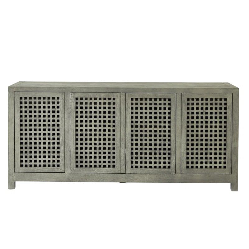 Sun-Bleached Driftwood Credenza with Handcrafted Lattice Doors - Grey