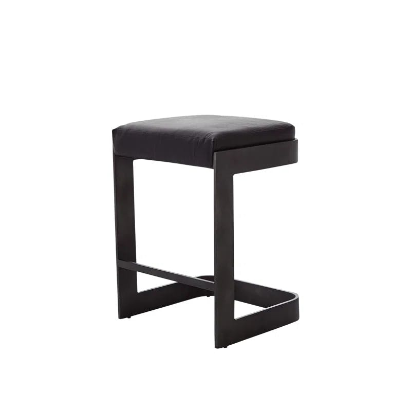 Regan Graphite Finish Counter Stool with Black Leather Upholstery