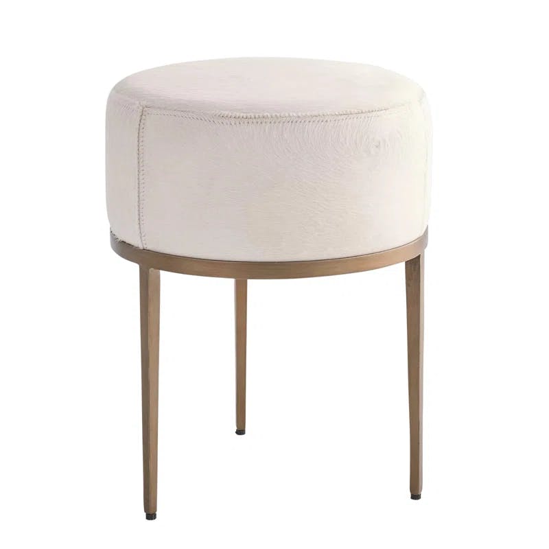 Ivory Leather Round Urban Stool with Antique Brass Iron Legs