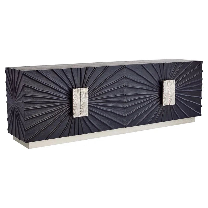 Pleated Black Onyx Pine Media Cabinet with Nickel Accents