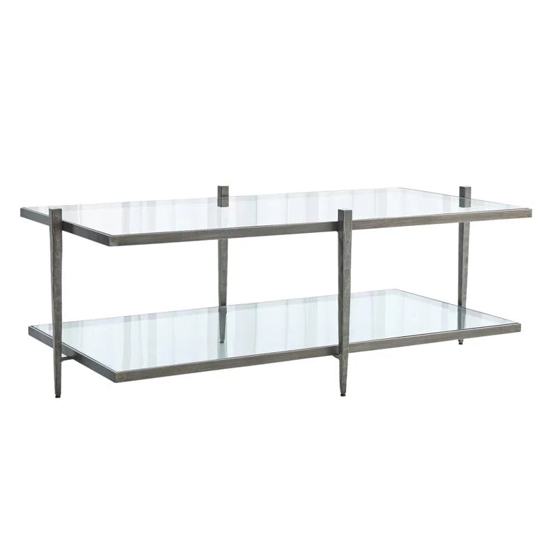 Laforge Natural Iron Rectangular Cocktail Table with Glass Shelf
